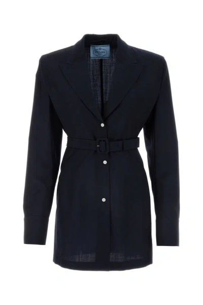 Prada Woman Midnight Blue Wool Blend Blazer