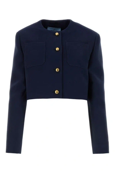 Prada Woman Navy Blue Wool Blend Blazer