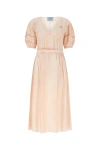 Prada Silk Dress With Pleated Detailing And Puff Sleeves In Multicolor