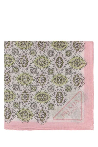 Prada Patterned Cotton Scarf With Fringed Edges In Multi