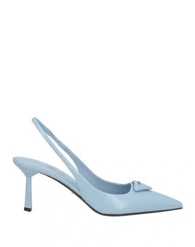 Prada Woman Pumps Sky Blue Size 9 Leather In White