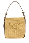 Prada Woven Texture Shoulder Bag With Gold-tone Hardware In Brown
