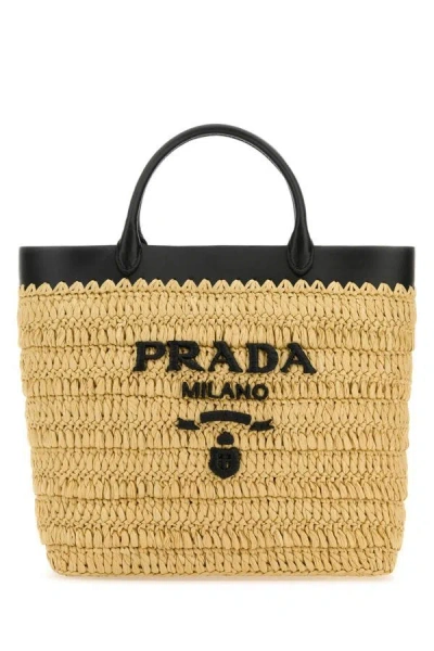 Prada Woman Raffia Handbag In Brown