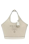 Prada Sand Canvas Handbag In Gray