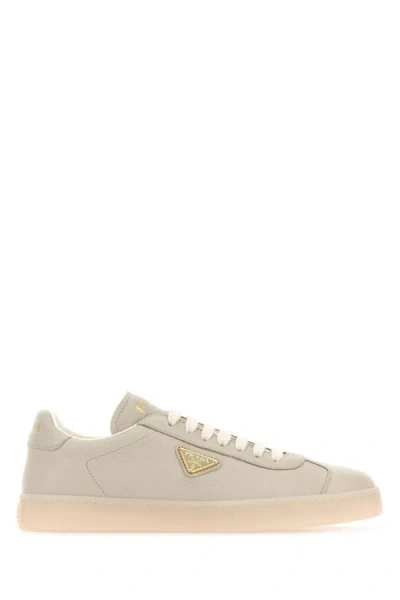 Prada Woman Sand Leather Downtown Sneakers In Brown