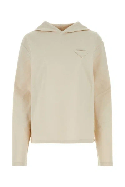 PRADA PRADA WOMAN SAND STRETCH COTTON OVERSIZE SWEATSHIRT