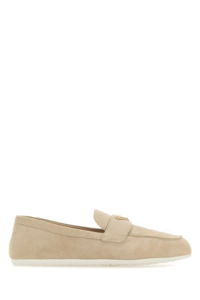 Prada Woman Sand Suede Loafers In Brown