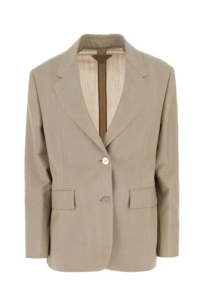 Prada Woman Sand Wool Blend Blazer In Brown