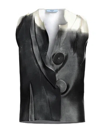 Prada Woman Shirt Steel Grey Size 10 Silk, Polyester In Black