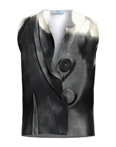 Prada Print Silk Asymmetric Top In Grey