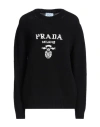Prada Cashmere And Wool Logo Crew-neck Sweater In Black