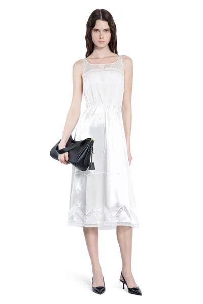 Prada Batiste Embroidered Midi Dress In White