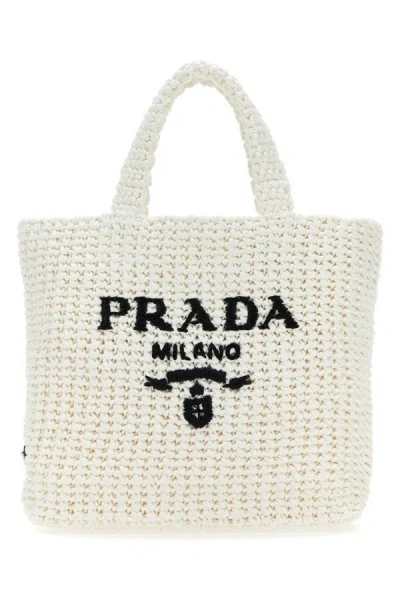 Prada Woman White Straw Handbag