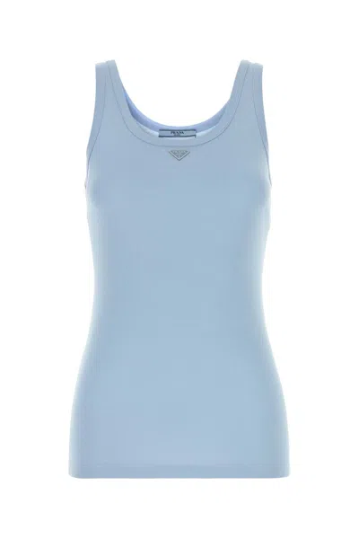 Prada Women's 100% Cotton Tank Top In Light Blue