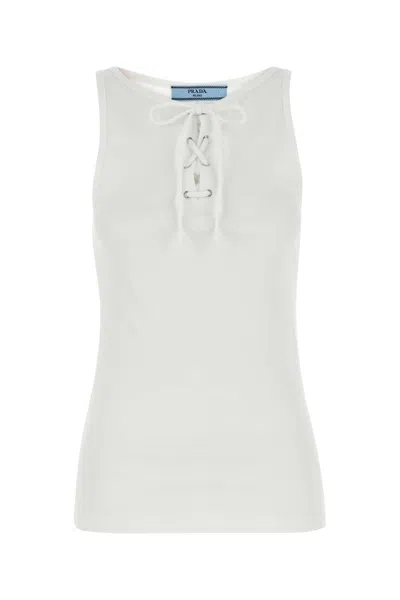 Prada Women's 100% Cotton Tank Top In White