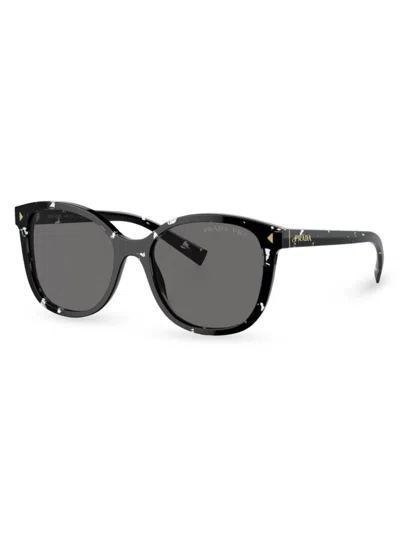 Prada Polarized Rounded Square Sunglasses, 53mm In Black White Dark Grey