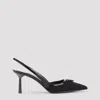 Prada 70 Triangle Logo Leather And Mesh Slingback Pumps In Black