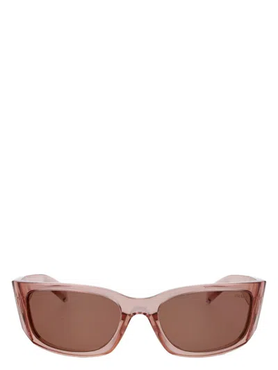 Prada Acetate Transparent Peach Sunglasses In Brown