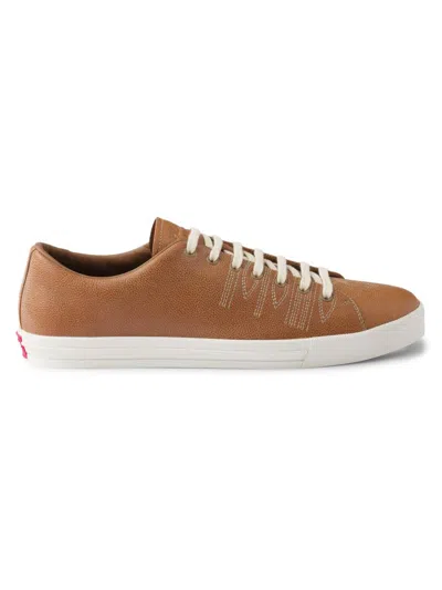 Prada Women's Aged-effect Leather Sneakers In Brown