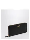 Prada Black And Gold Zip Around Wallet In Black