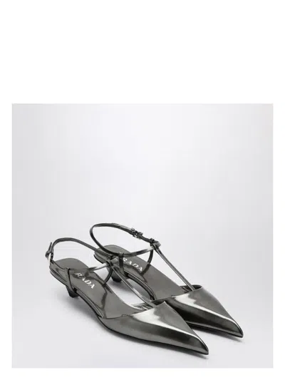 PRADA WOMEN'S ANTHRACITE PATENT LEATHER SLINGBACK PUMPS