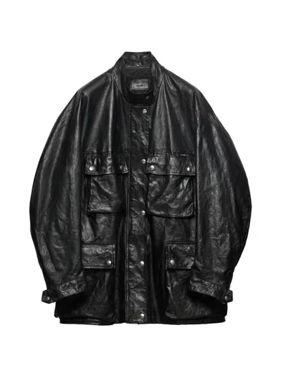 Prada Antiqued Leather Caban Jacket In Black