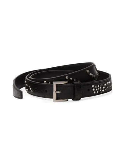 Prada Antiqued Madras Leather Belt In Black