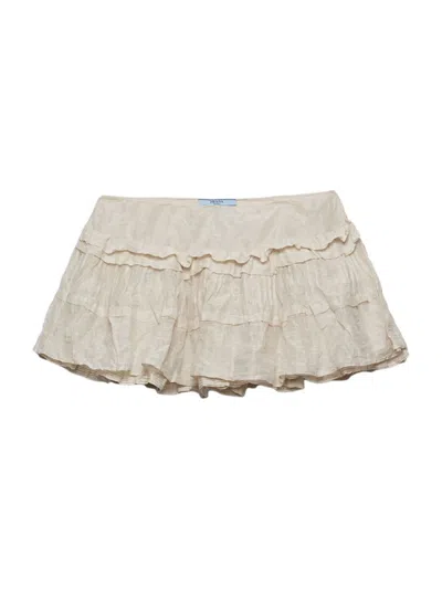 Prada Women's Antiqued Silk Miniskirt In Beige Khaki