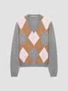 Prada Argyle-pattern V-neck Cashmere Sweater In Blue