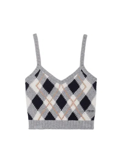 Prada Women's Argyle Knit Cashmere Top In Gray