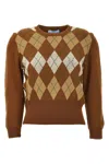 Prada Tobacco-coloured Sweater With Argyle Pattern Women In Brown