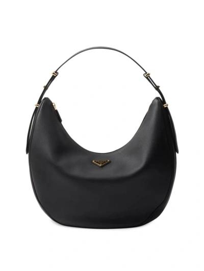 Prada Women's Arqué Large Leather Shoulder Bag In Black