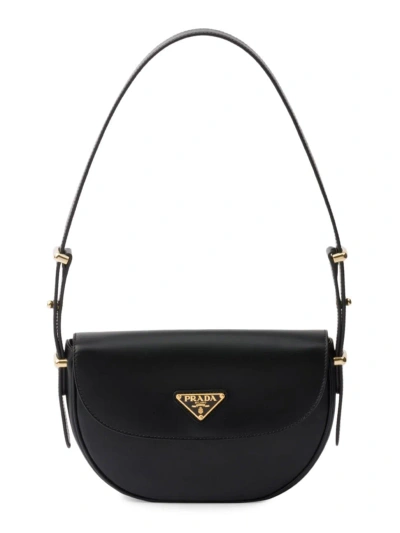 Prada Women's Arqué Leather Shoulder Bag With Flap In Black