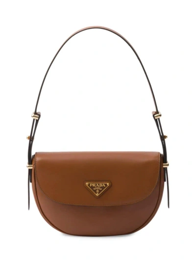 Prada Women's Arqué Leather Shoulder Bag With Flap In Brown