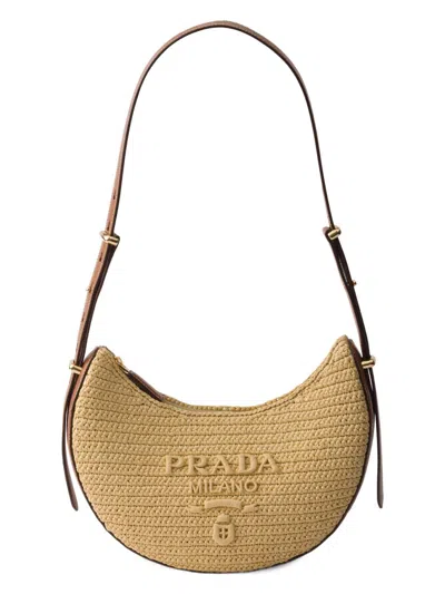 Prada Women's Arqué Small Crochet And Leather Hobo Bag In Brown