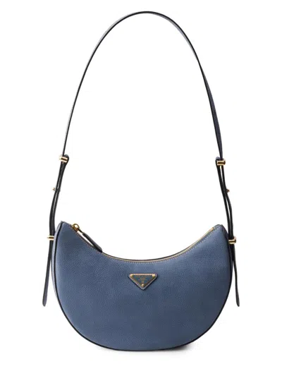 Prada Women's Arqué Small Nubuck Leather Shoulder Bag In Blue