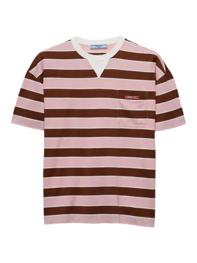 Prada Womens Pink Bayadere Striped Lisle Cotton-jersey T-shirt