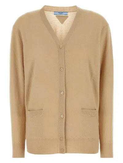 PRADA WOMEN'S BEIGE CASHMERE CARDIGAN