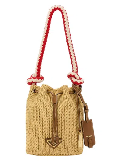 PRADA WOMEN'S BEIGE CROCHET MINI BUCKET BAG