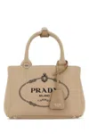 Prada Small Canvas Handbag With Silver-tone Hardware In Neutral