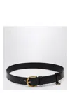 Prada Leather Belt With Engraved Buckle In Black