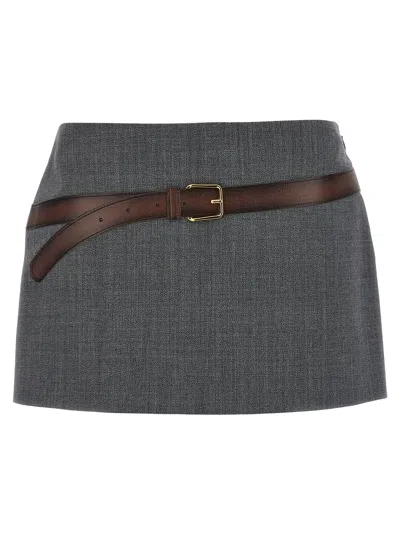 Prada Women Belt Skirt In Gray