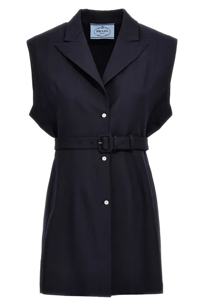 Prada Women Belt Wool Vest In Blue