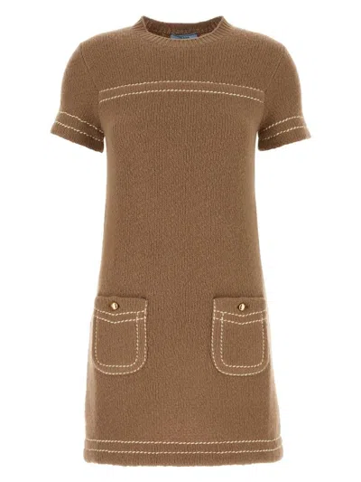PRADA WOMEN'S BISCUIT CASHMERE MINI DRESS