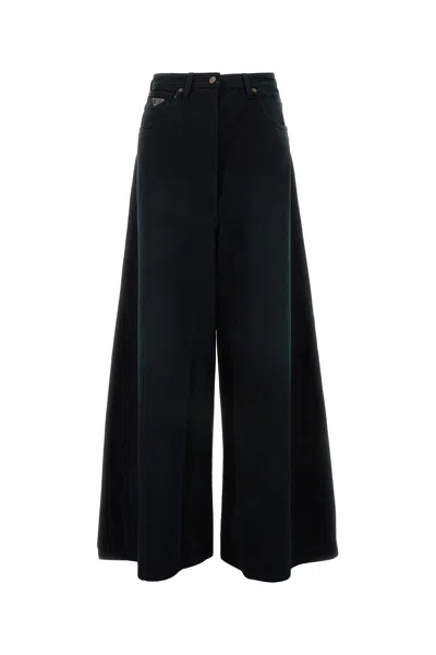 Prada Women Black Denim Wide-leg Jeans
