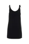 Prada Womens Black Crystal-embellished Scoop-neck Woven Mini Dress In Black