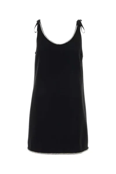 PRADA WOMEN BLACK EMBELLISHED SCOOP NECK MINI DRESS