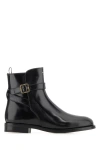 Prada Brushed Leather Ankle Boots With Strap In Black