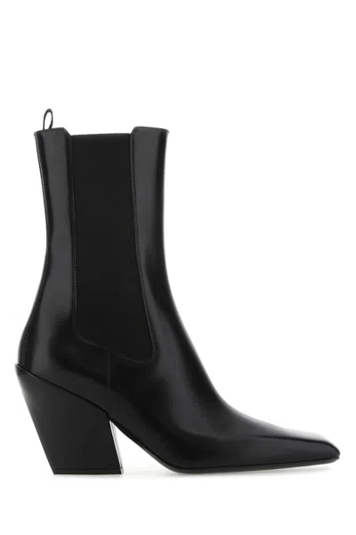 Prada Streamlined Leather Ankle Boots With Pointed Toe In Black