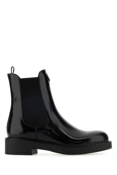 Prada Women Black Leather Ankle Boots